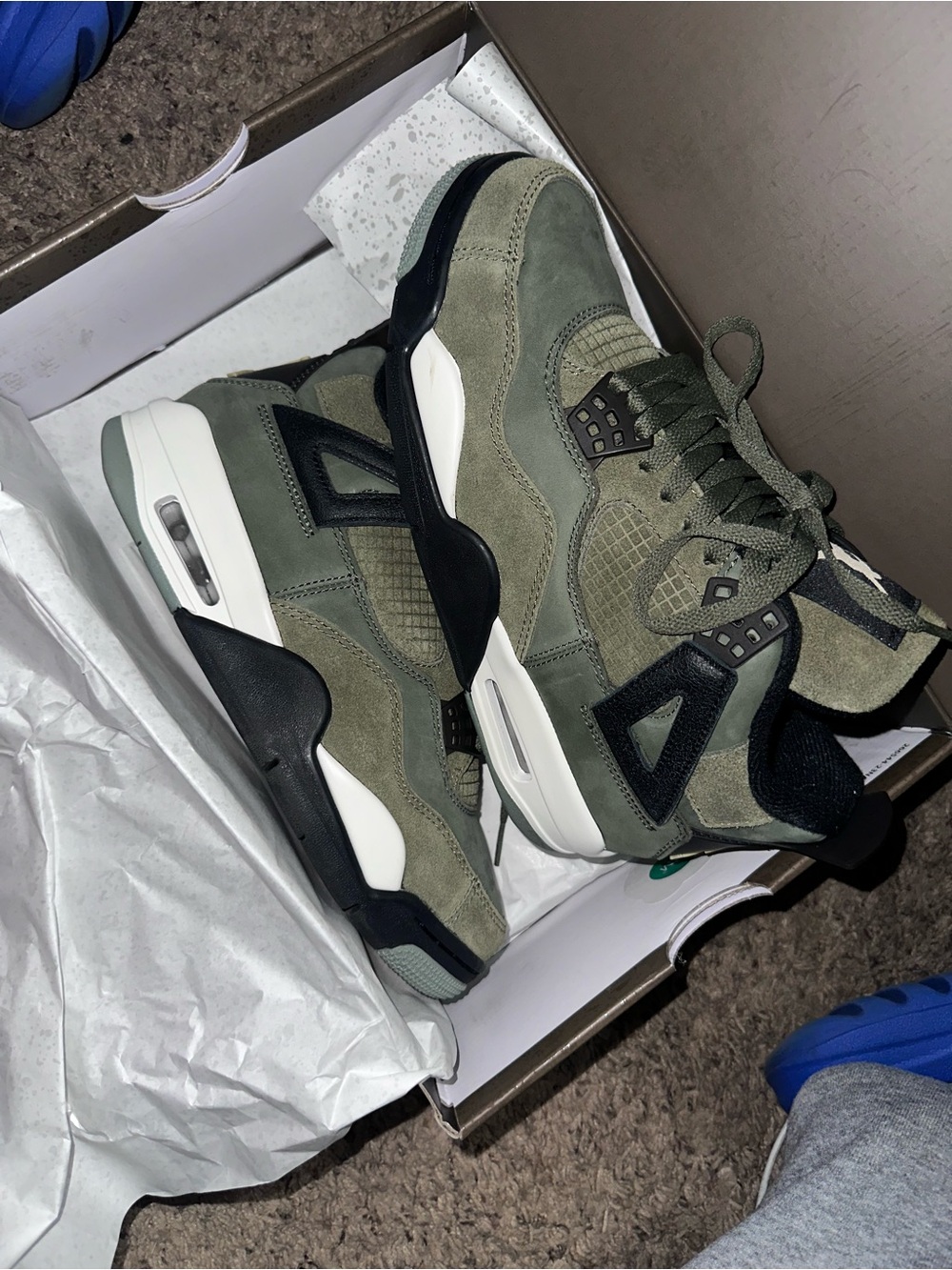 Jordan Youth Size 7 Olive Green and Black Suede Sneakers